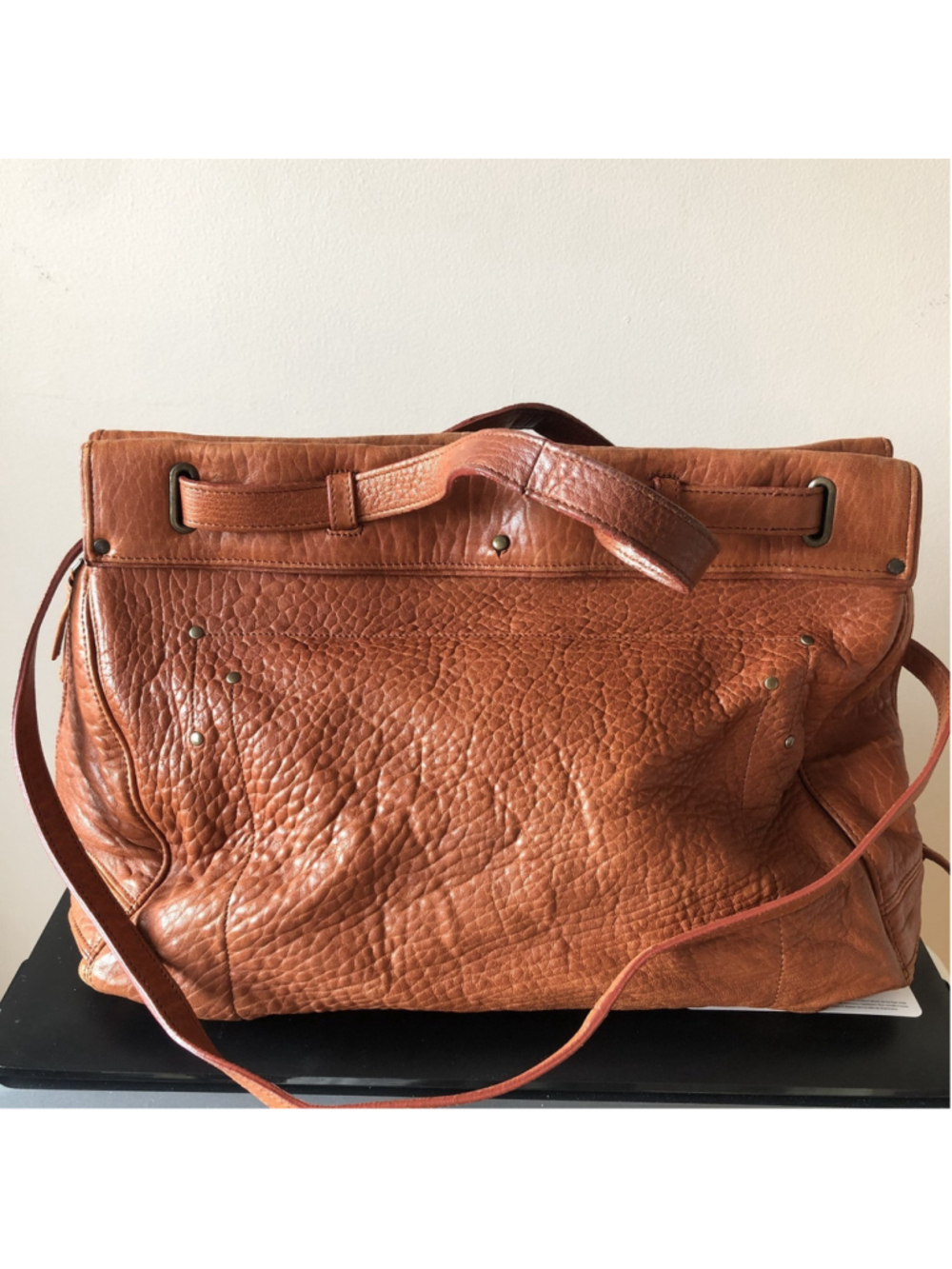 Jerome Dreyfuss Carlos Leather Satche Bag-Cognac Brown Grained Soft Leather